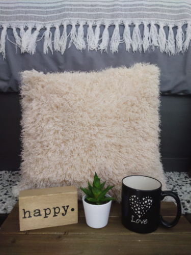 beige Fuzzy Throw Pillow