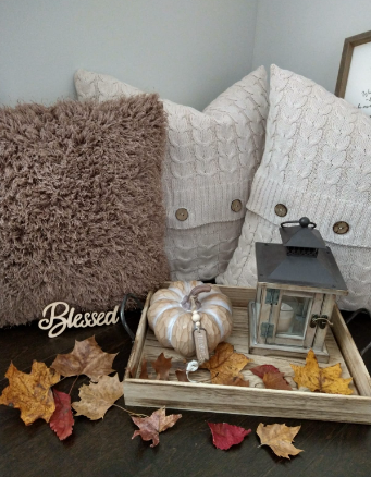 Beautiful Contrast in colors and textures ... -  1 Chestnut Fuzzy Throw Pillow -  2 Natural Button Knit Throw Pillows 