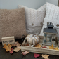 Beautiful Contrast in colors and textures ... -  1 Hazelnut Teddy Bear Throw Pillow -  2 Natural Button Knit Throw Pillows 