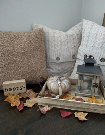 Beautiful Contrast in colors and textures ... -  1 Hazelnut Teddy Bear Throw Pillow -  2 Natural Button Knit Throw Pillows 