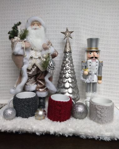 RED GREY AND SILVER CHRISTMAS MUG COZIES